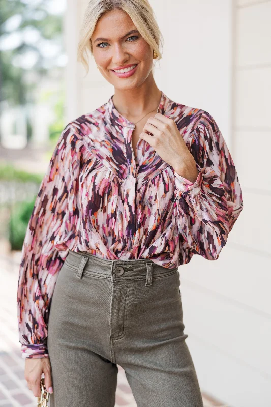 Keep It Going Pink Abstract Blouse Smart Casual Blouse