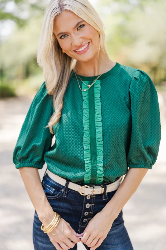 Keep It Up Emerald Green Textured Blouse Airy Cotton Blouse