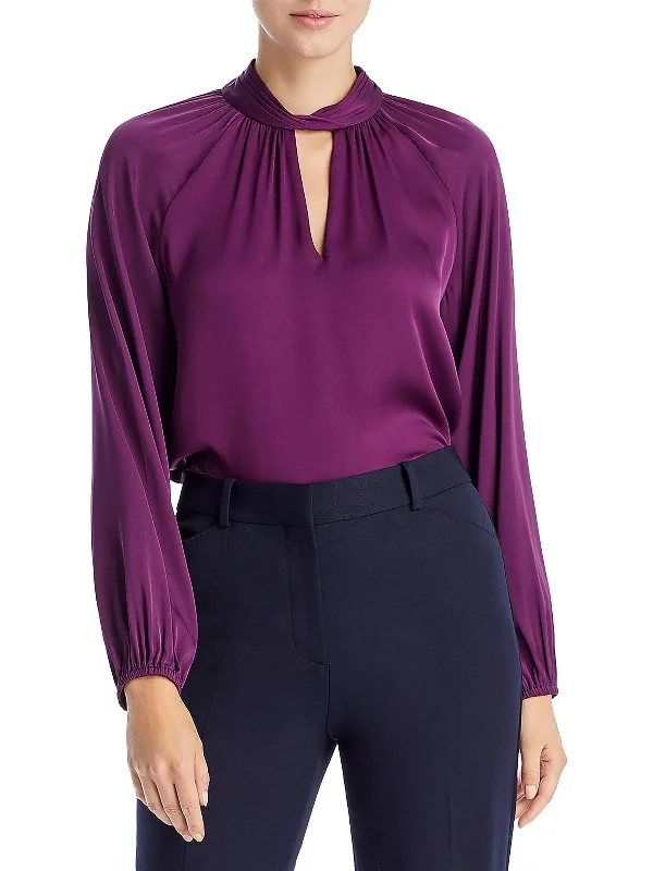 Kelli Womens Silk Cut-Out Blouse Loose Fit Blouse