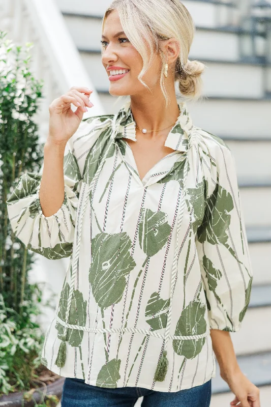 Love You Better Olive Green Floral Blouse Casual Relaxed Blouse