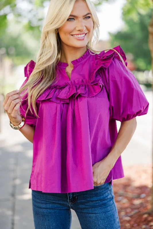 Make Your Choices Magenta Ruffled Blouse Relaxed Fit Blouse