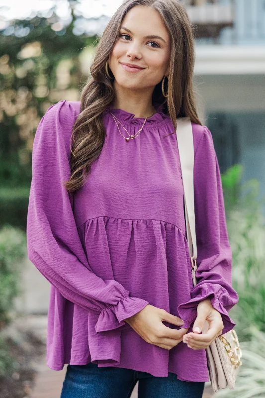 Making Moves Plum Purple Ruffled Blouse Elegant Office Blouse