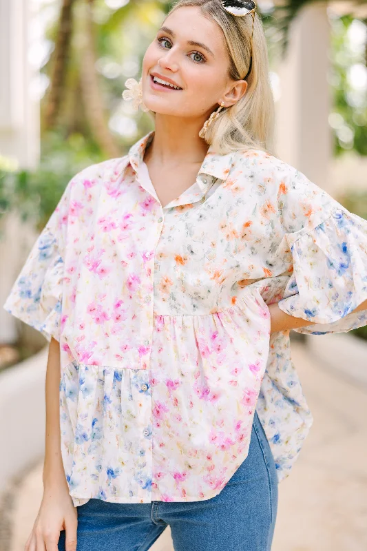 Need You More Pink Ditsy Floral Blouse Modern Work Blouse