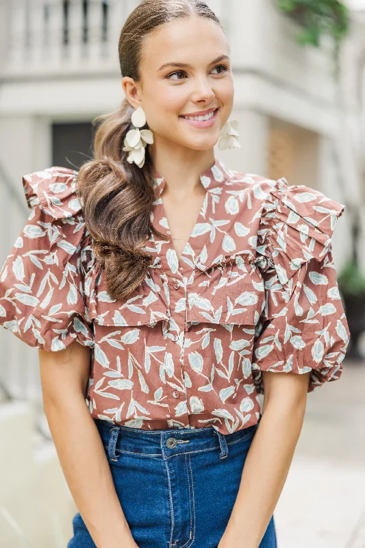 Never Miss Brown Floral Blouse Wrap Front Blouse