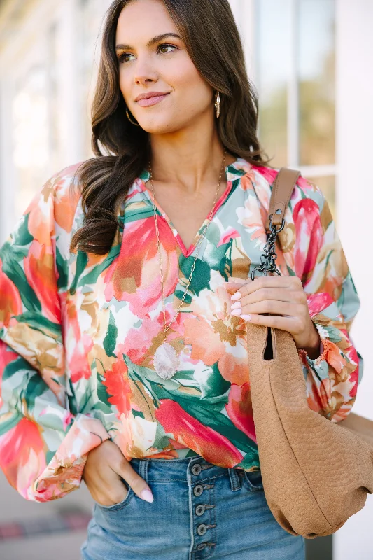 On Your Way Sage Green Floral L/S Blouse Modern Oversized Blouse