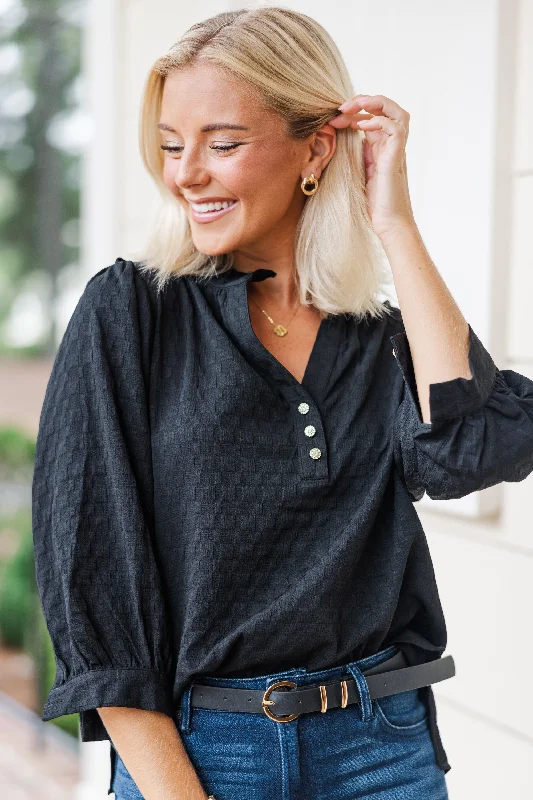 Perfectly You Black Textured Blouse Sheer Mesh Blouse