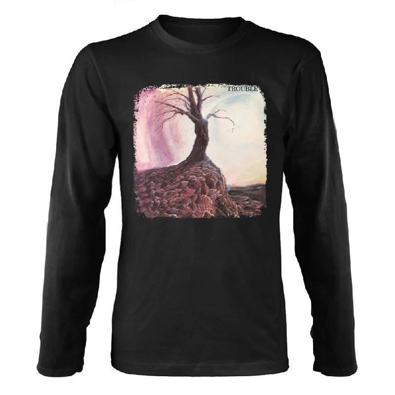 Trouble Unisex Long Sleeved T-shirt: S/T (back print) Hooded Caped Shawl Collar
