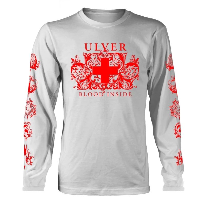 Ulver Unisex Long Sleeved T-Shirt: Blood Inside (White) (Back Print) Houndstooth Herringbone Solid Ulver Unisex Long Sleeved T-Shirt: Blood Inside (White) (Back Print) Houndstooth Herringbone Solid