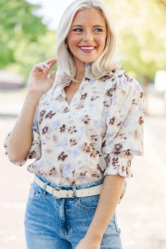 Pinch: Thinking Of You Cream White Floral Blouse Satin Long Blouse