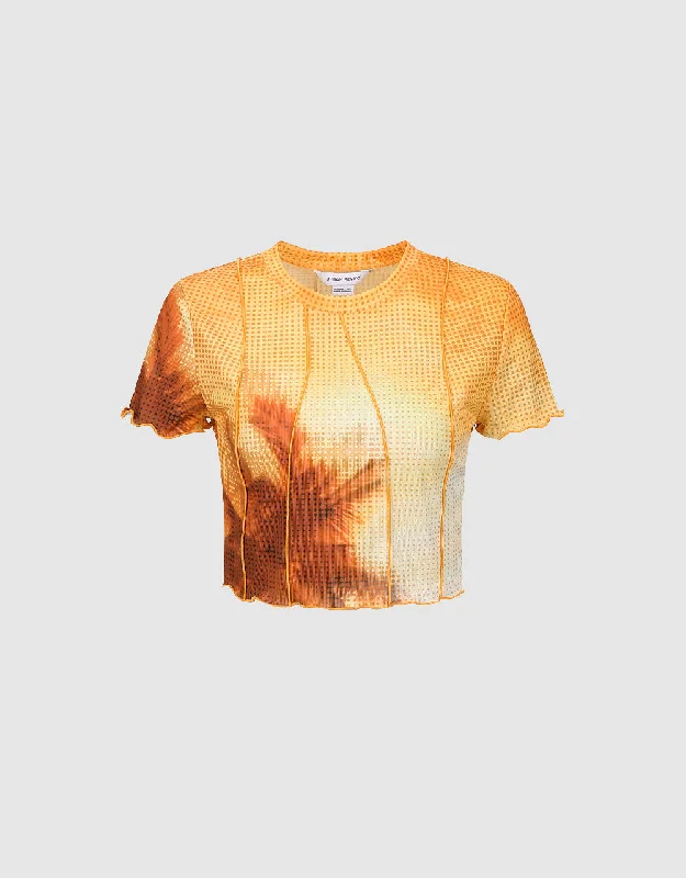 Printed Crew Neck Skinny T-Shirt Elegant Classic Vintage
