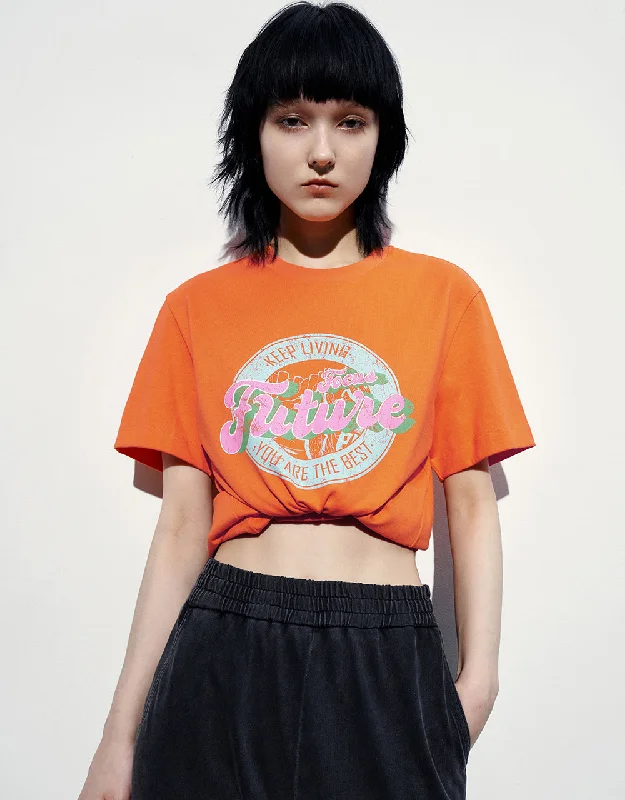 Printed Straight T-Shirt Spandex Blend Rayon Blend Denim Blend