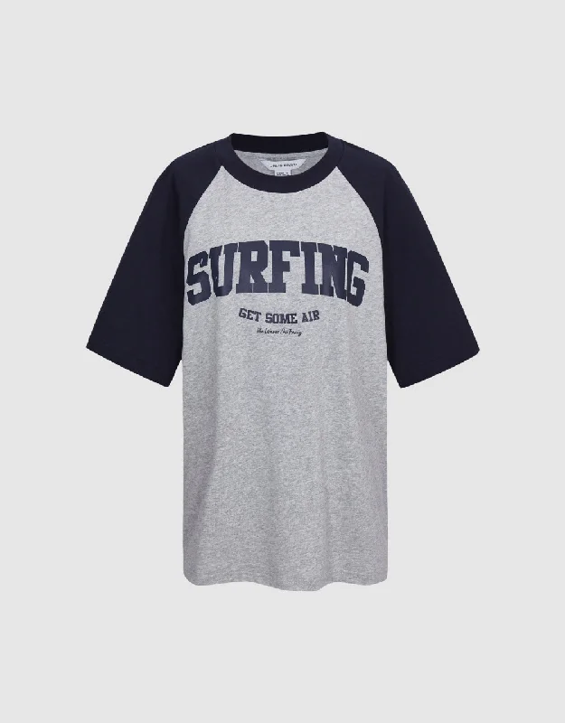 Printed Raglan Sleeve T-Shirt V-Neck T-Shirt Long Sleeve Cotton