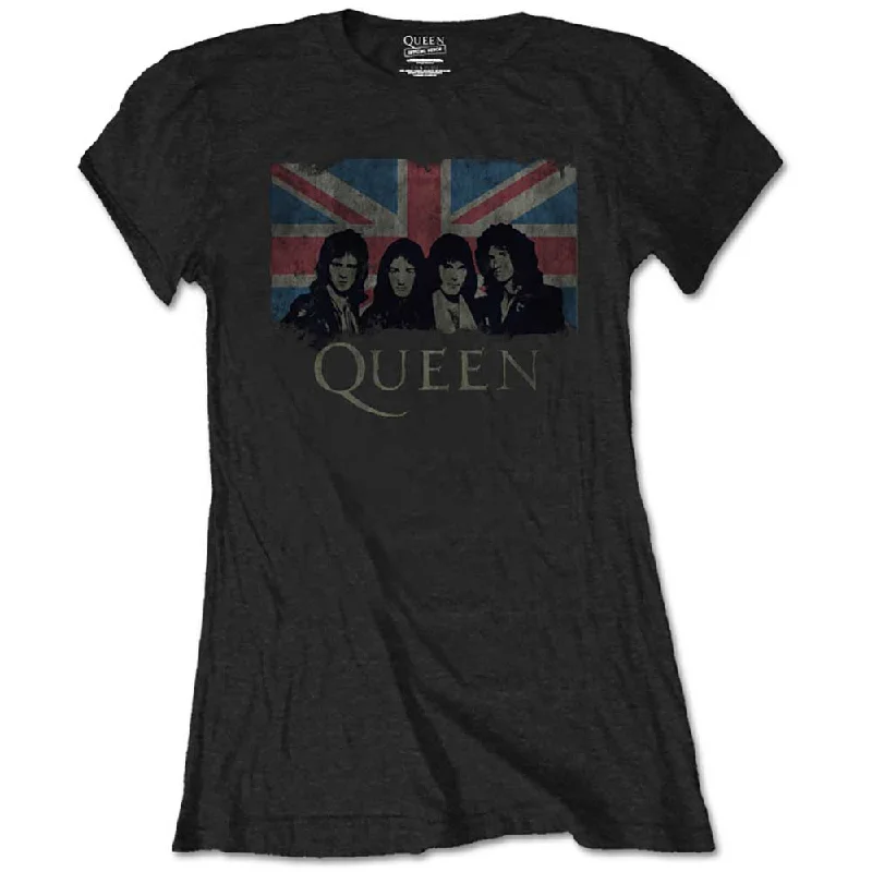 Queen Ladies T-Shirt: Union Jack Collared T-Shirt Boat Neck A-Line