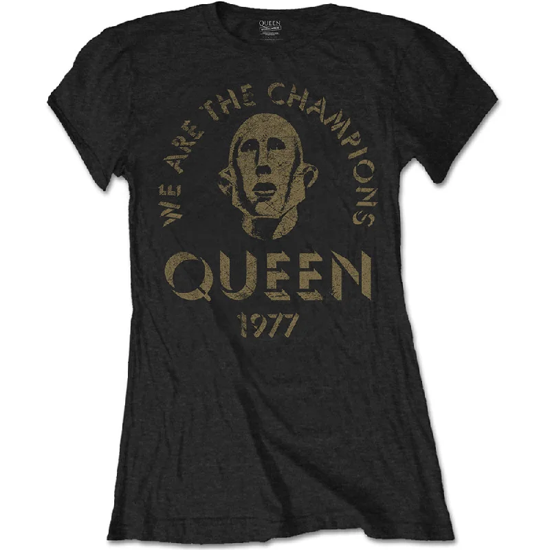 Queen Ladies T-Shirt: We Are The Champions Collared Crew Neck Turtle Neck