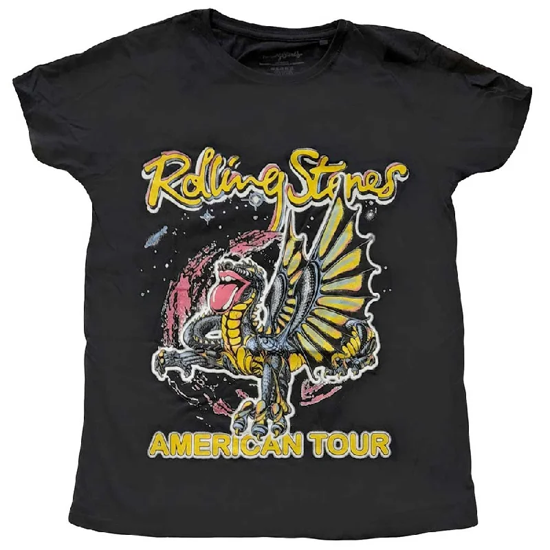 Rolling Stones Ladies T-Shirt: American Tour Dragon Notch Collar Peter Pan Collar Cowl Neck Rolling Stones Ladies T-Shirt: American Tour Dragon Notch Collar Peter Pan Collar Cowl Neck