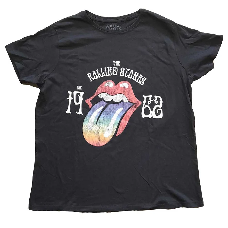 The Rolling Stones Ladies T-Shirt: Sixty Rainbow Tongue '62 (Puff Print) Embroidered Appliqued Beaded