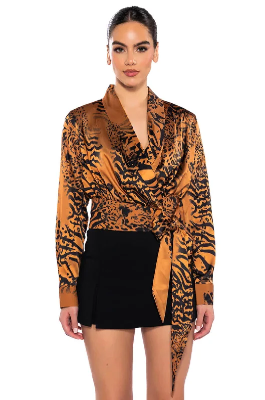 SAFARI SATIN PRINTED BLOUSE Elegant Silk Blouse