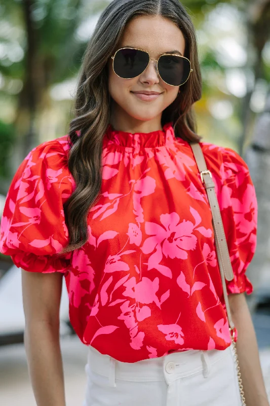 Say You Love Me Red Floral Blouse Chic Square Blouse