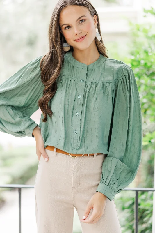 Show It Off Olive Green Button Down Blouse Loose Oversized Blouse