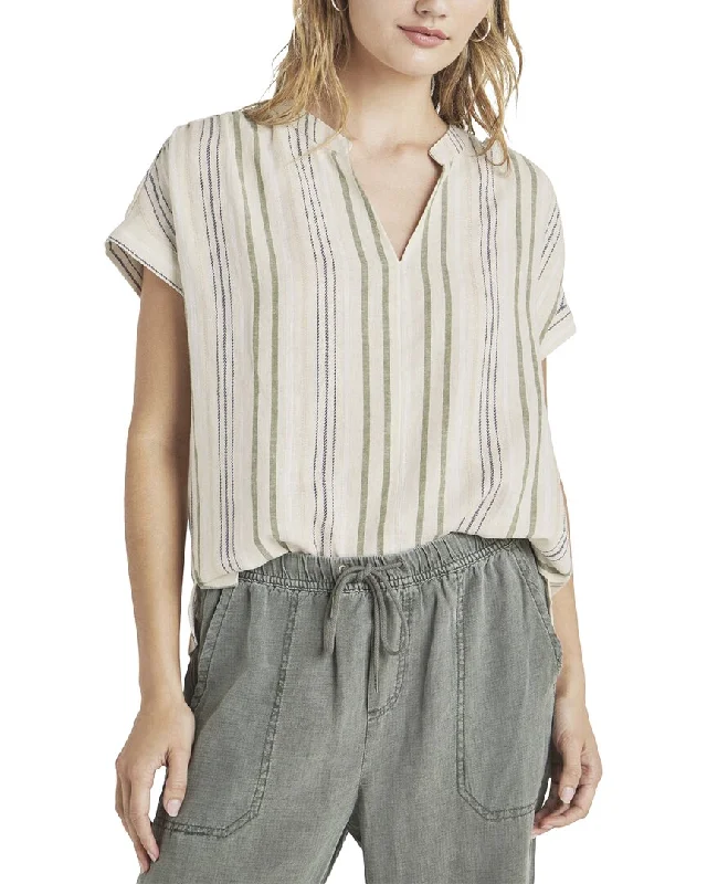 Splendid Wynne Stripe Blouse Sheer Sleeve Blouse