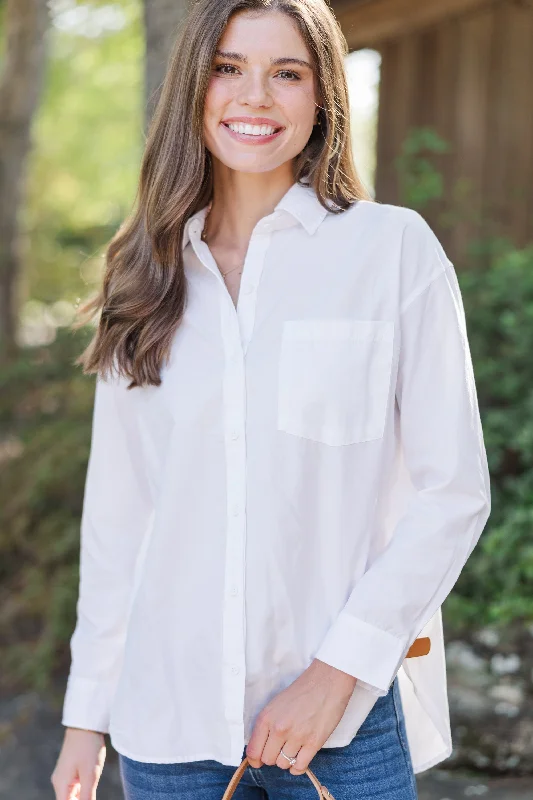 Stay Close White Button Down Blouse Collared Satin Blouse