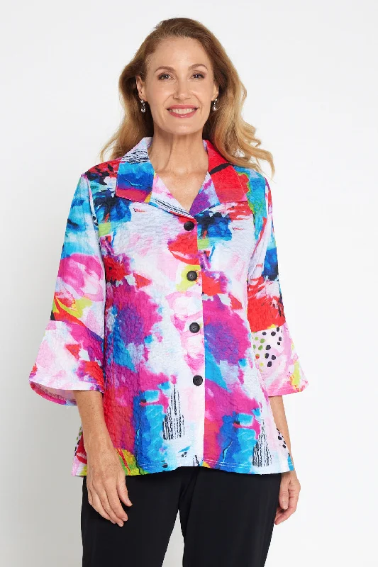 Veronica Blouse - Vivid Watercolour Embroidered Cotton Blouse