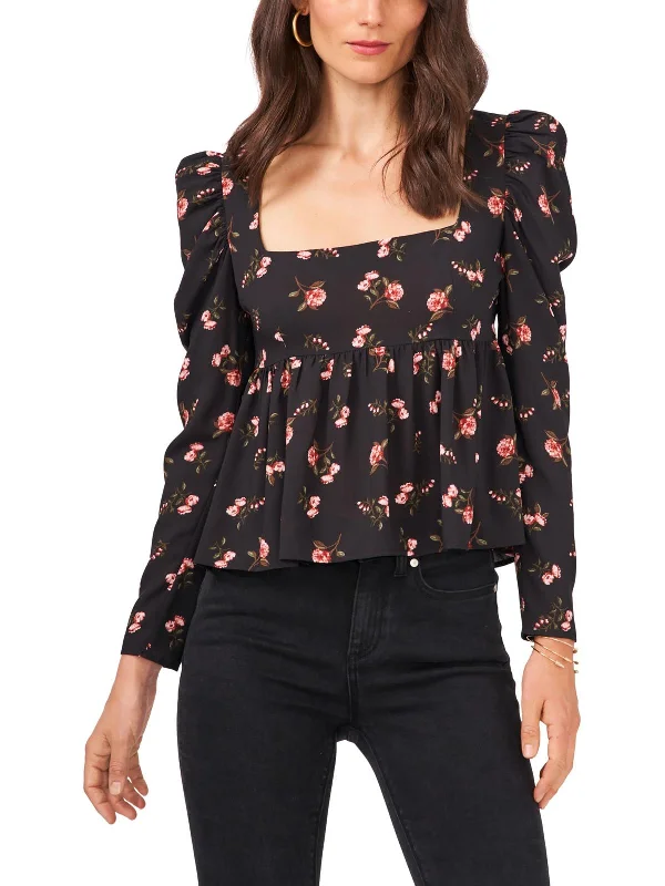 Womens Floral Square Neck Blouse Office Formal Blouse