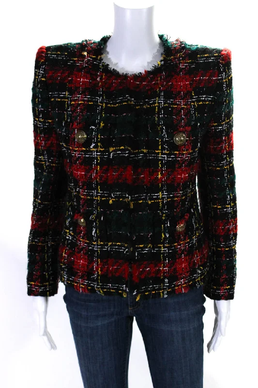 Balmain Womens Tweed Hook Closure Jacket Multi Colored Chenille Brocade Lace