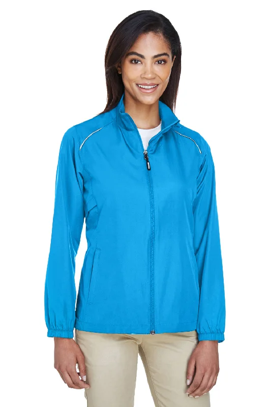 Core 365 Womens Motivate Water Resistant Full Zip Jacket - Electric Blue Zippered Buttoned Snapped