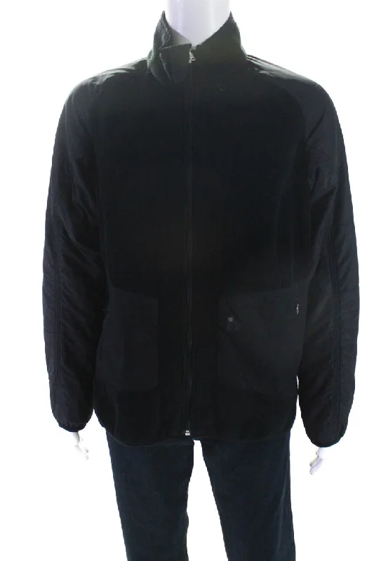 Fire + Ice Mens Solid Black Fleece Mock Neck Zip Long Sleeve Jacket Welt Pockets Slit Pockets Flap Pockets