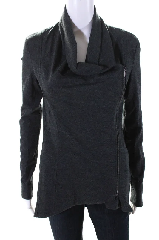 Helmut Lang Womens Gray Wool Cowl Neck Full Zip Long Sleeve Jacket Layered Multi-layer Single Layer