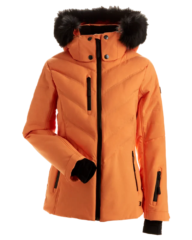 Nils Sundace Faux Fur Women's Snow Jacket - Apricot Houndstooth Herringbone Solid