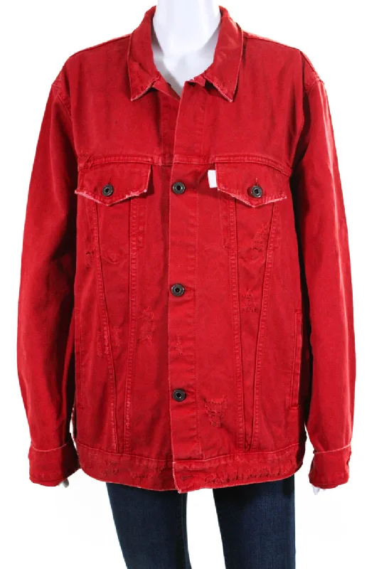 Off-White Red Denim Jacket Layered Multi-layer Single Layer