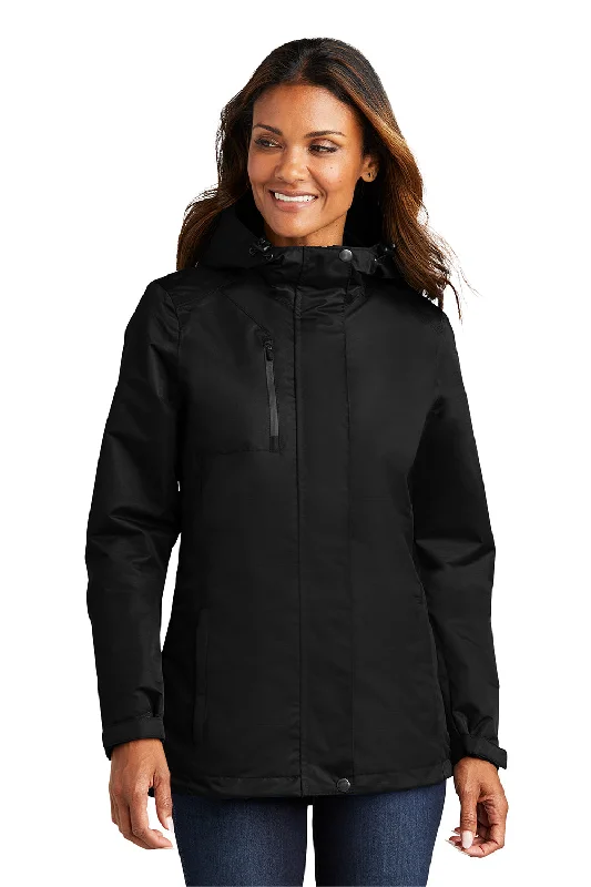 Port Authority Womens All Conditions Waterproof Full Zip Hooded Jacket - Black Machine Wash Dry Clean Hand Wash