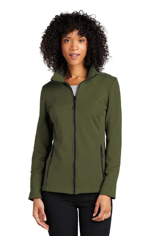 Port Authority Womens Collective Tech Waterproof Full Zip Soft Shell Jacket - Olive Green Chenille Blend Fleece Blend Nylon Blend