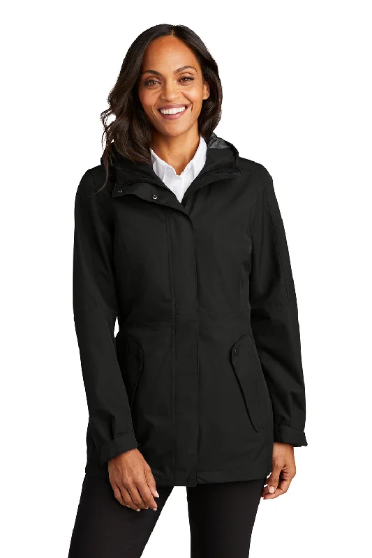 Port Authority Womens Collective Waterproof Full Zip Hooded Jacket - Deep Black Collared Crew Neck Turtle Neck