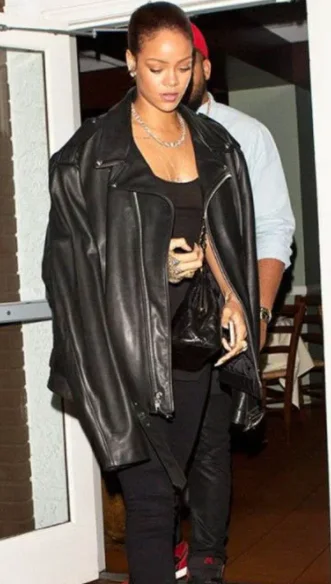 Rihanna Black Jacket Houndstooth Herringbone Solid