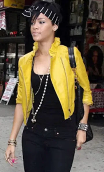 Rihanna Yellow Jacket Beaded Sequined Faux Fur