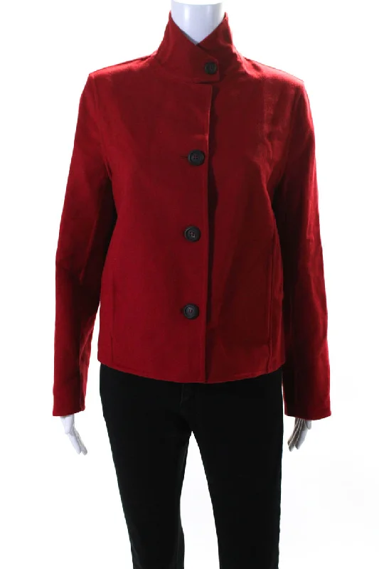 Salvatore Ferragamo Womens Wool Button Collar Long Sleeve Jacket Red Solid Print Embellished