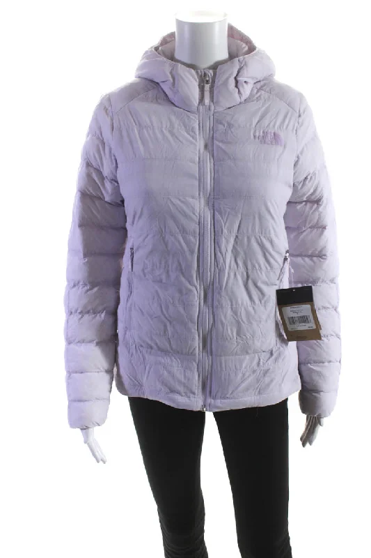 The North Face Womens Zipped Long Sleeve Hooded Puffer Jacket Pink Lace Blend Ribbed Blend Corduroy Blend