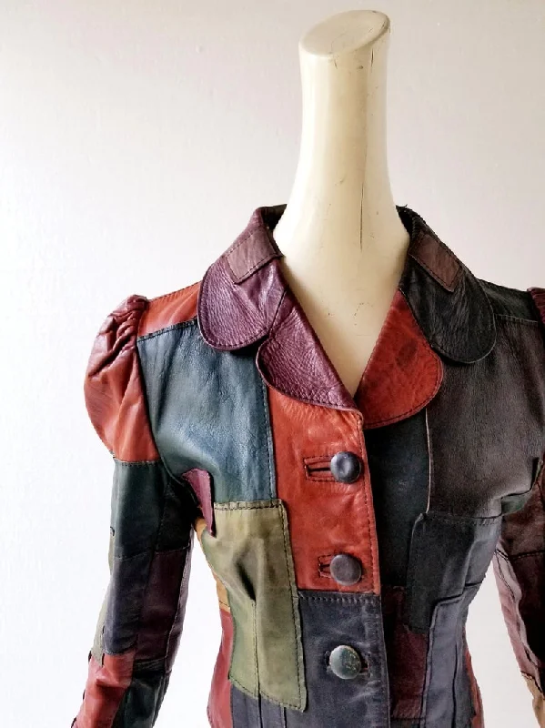 Vintage Gandalf Jacket | 70s Leather Jacket | Patchwork Leather Jacket Graphic Embroidered Appliqued