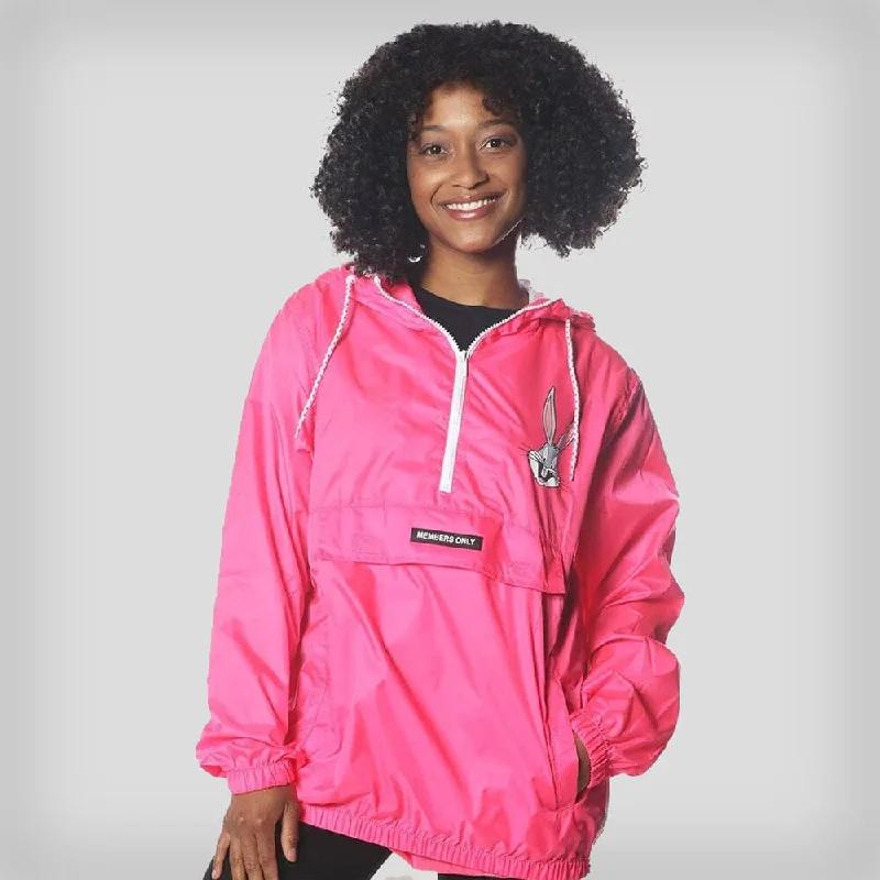 Women's Pink Looney Tunes Popover Windbreaker Jacket - FINAL SALE Satin Blend Silk Blend Wool Blend