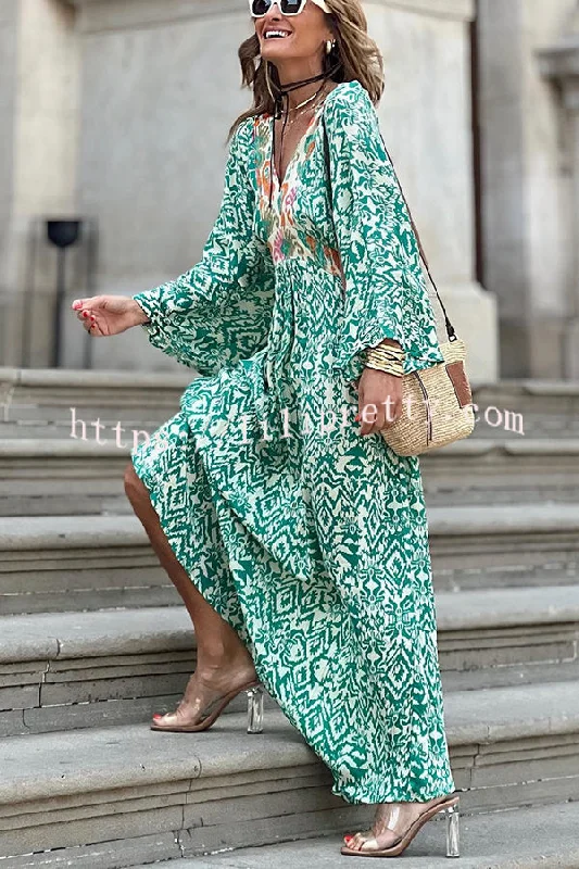Lilipretty Adorable Days Totem Print V-neck Back Tie Up Vacation Maxi Dress Cozy Maxi Dress with Slit Lilipretty Adorable Days Totem Print V-neck Back Tie Up Vacation Maxi Dress Cozy Maxi Dress with Slit