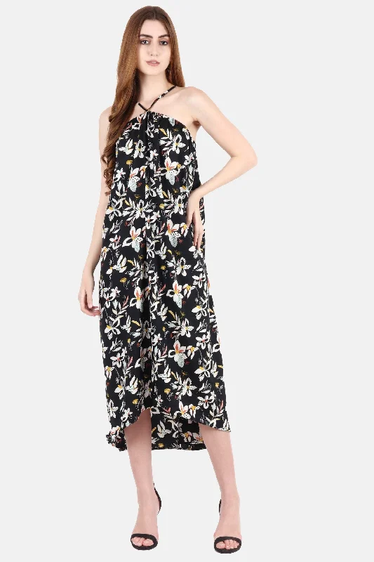 Black Floral Halter Neck Maxi Dress Elegant Lace Maxi Dress
