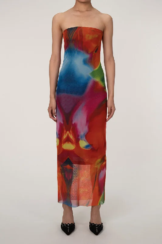 Sexy Bold Abstract Printed Summer Strapless Mesh Maxi Dress - Multicolor Comfortable Plunging Neckline Maxi Dress Sexy Bold Abstract Printed Summer Strapless Mesh Maxi Dress - Multicolor Comfortable Plunging Neckline Maxi Dress