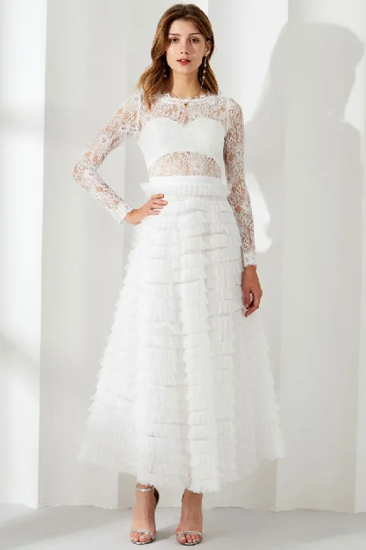 Chic Eyelash Lace Long Sleeve Tiered Ruffle Tulle Evening Maxi Dress - White Cozy Wrap Maxi Dress Chic Eyelash Lace Long Sleeve Tiered Ruffle Tulle Evening Maxi Dress - White Cozy Wrap Maxi Dress