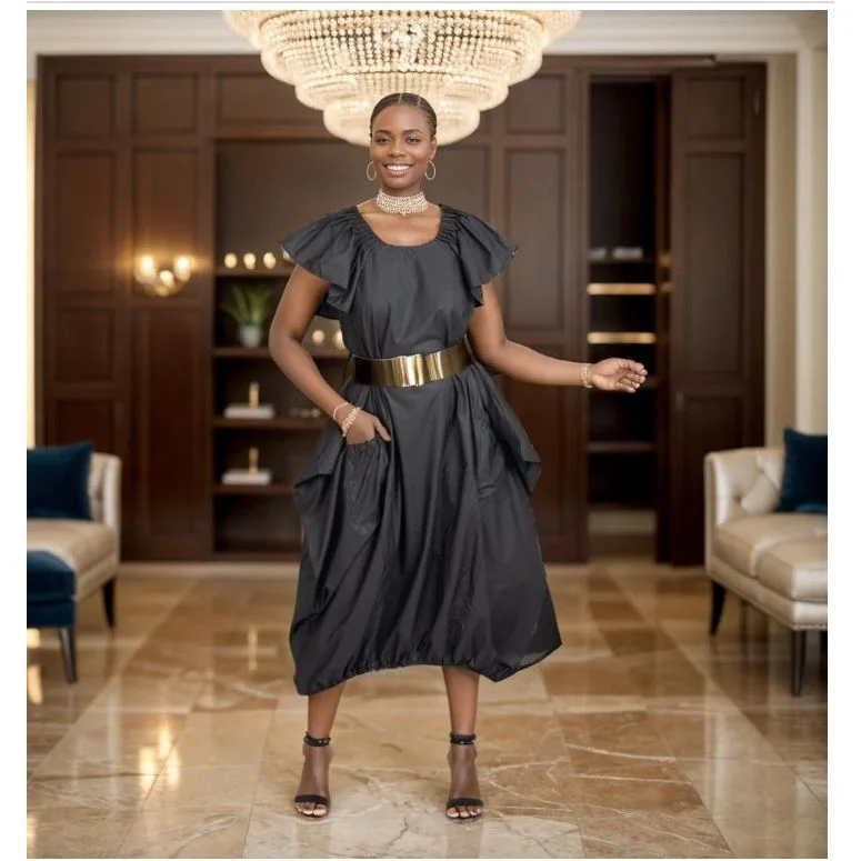 Comfortable Balloon Maxi Dress with Pleated Sleeves & Elastic Hem Fashionable Sleeveless Maxi Dress Comfortable Balloon Maxi Dress with Pleated Sleeves & Elastic Hem Fashionable Sleeveless Maxi Dress