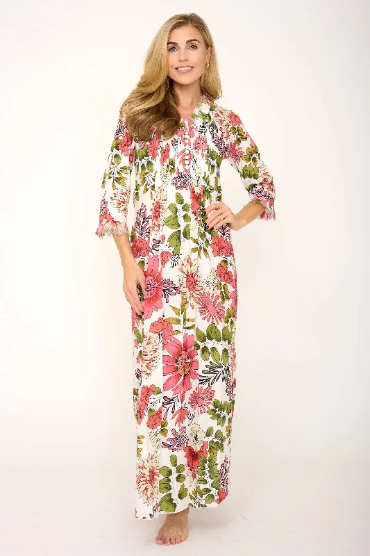 Cotton Annabel Maxi Dress in White Floral Cozy Knitted Maxi Dress