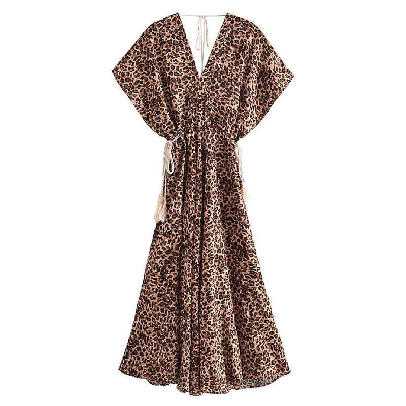 Devi Leopard Maxi Dress Fashionable Chiffon Tiered Maxi Dress