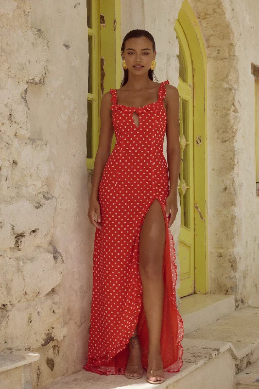 EVEY MAXI DRESS - RED Chic Button-Up Maxi Dress